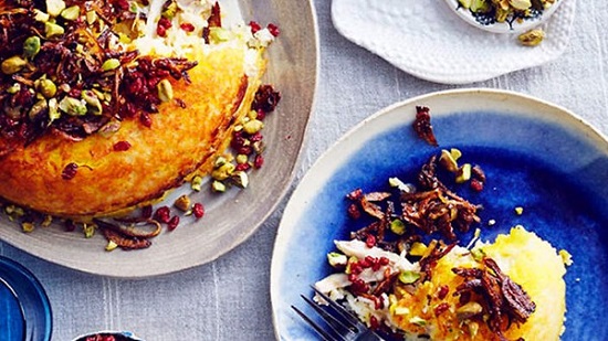 Tahchin – a Persian dish of chicken, yoghurt and barberries