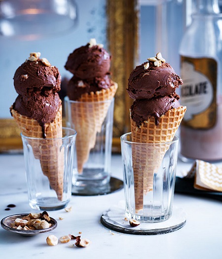 Chocolate-torrone semifreddo - an icecream for a wafer cone!