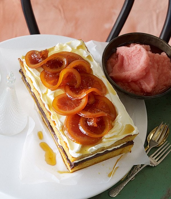 Orange & Almond Cake with Campari Sorbet