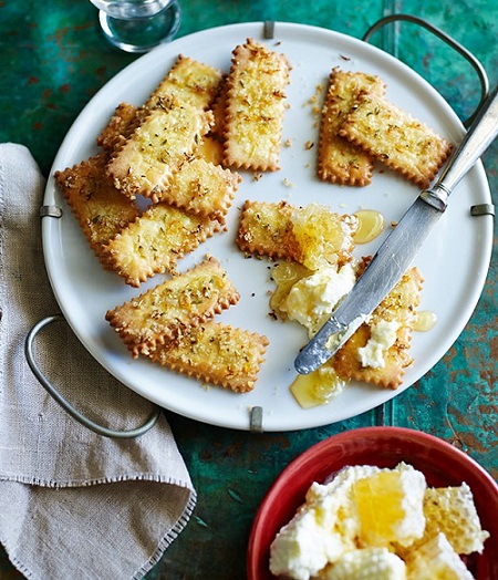 Lemon and fennel seed biscotti with ricotta and honey