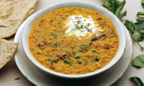 Spiced red lentils with cucumber yoghurt - a vegetarian delight